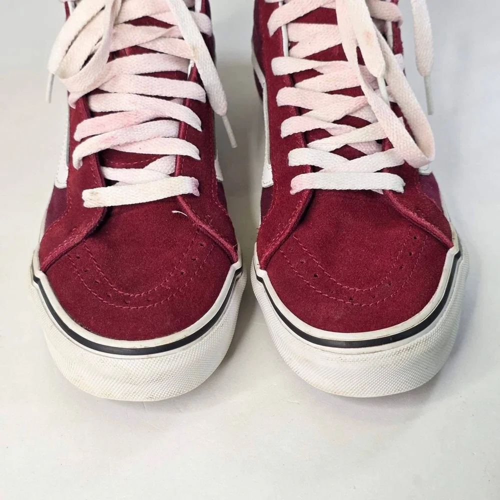 Vans Sk8-Hi Burgundy Maroon Suede Canvas High Top Sneakers Men's 7.5 Women's 9